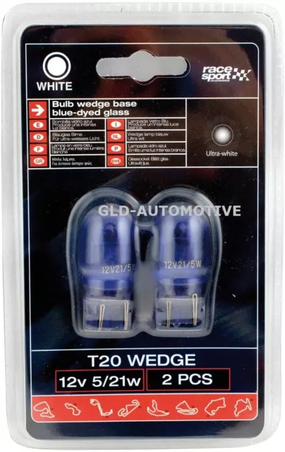 COPPIA Lampadine Luci Posizione T20 Auto Vetro Blu Effetto Xeno 12V 5/21W SUMEX