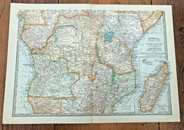 1903 large colour fold out map titled - africa - central part  !