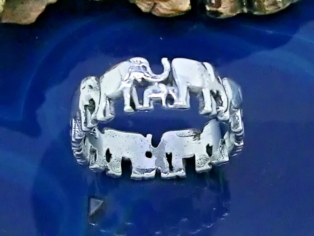 Elefanten 925 Sterling Silber Ring Dickhäuter Elefant Herde Afrika
