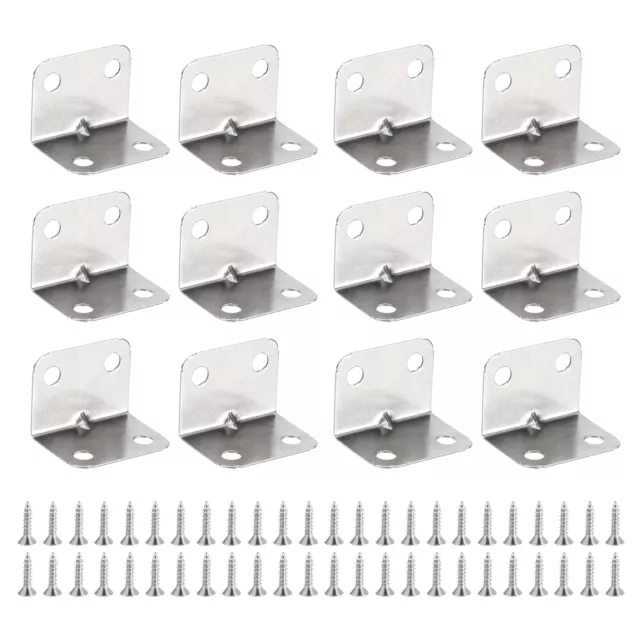 12Pcs L Shape Corner Brace, 1"x1"x1.26" Right Angle Bracket with Screws (Silver)