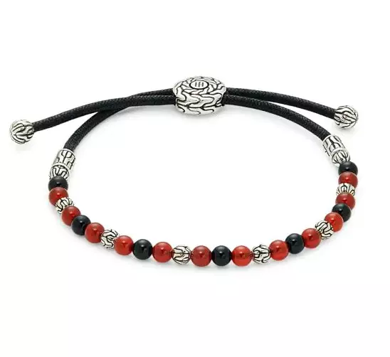 John Hardy Sterling Silver Black Onyx & Carnelian Beaded Cord Bracelet