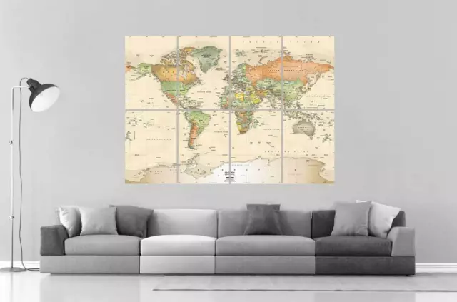Mondo Mappa Cartina Del Wall Arte locandina Grande Formato A0 Stampa 02