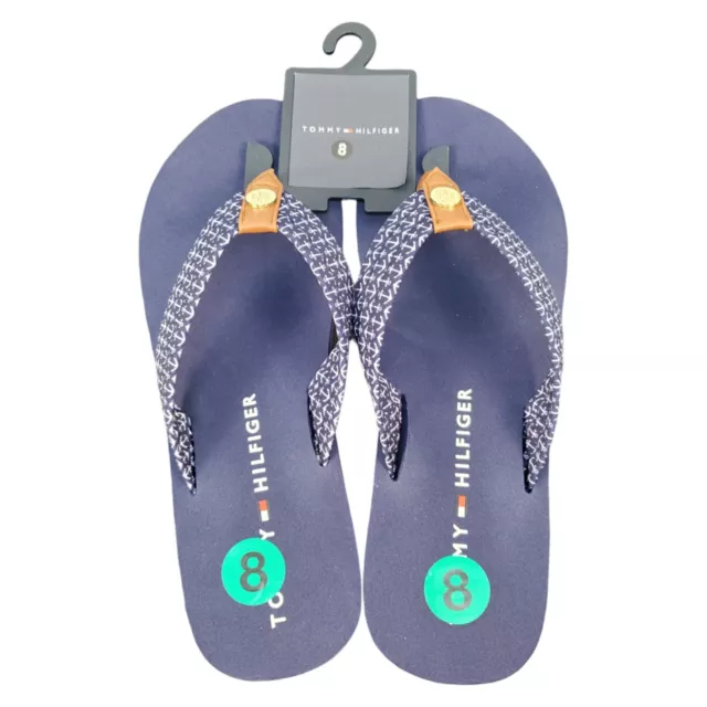 Tommy Hilfiger Flip Flops Sandals Women Size 8 Navy Flat Slip On Comfort TH Logo