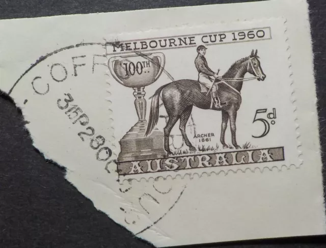 1960 Coffs Harbour.NSW.CDS Postmark on piece.5d Melbourne Cup(LotE424p)