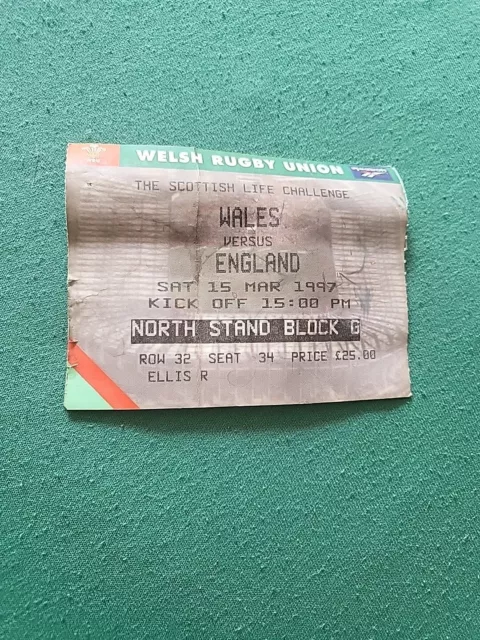 welsh rugby union memorabilia Ticket From 1997 Win Against England.