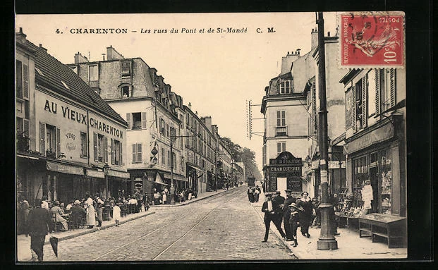 CPA Charenton, Les rues du Pont et de St-Mandé, street views 1915