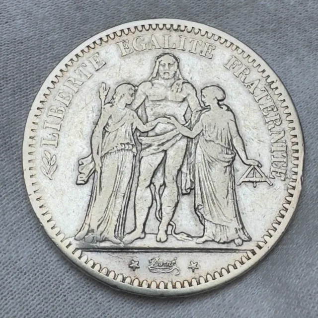 1849-BB 5 Francs (Scarcer Strasbourg Mint) 2nd Republic Hercules Silver Coin