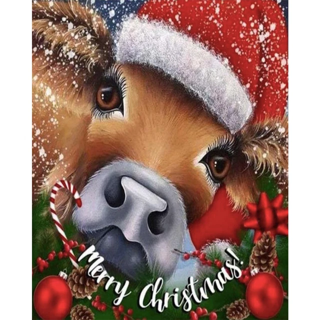 Kits de pintura al óleo de vaca de Navidad por números dibujo de lona hágalo usted mismo arte (29819) HY#U