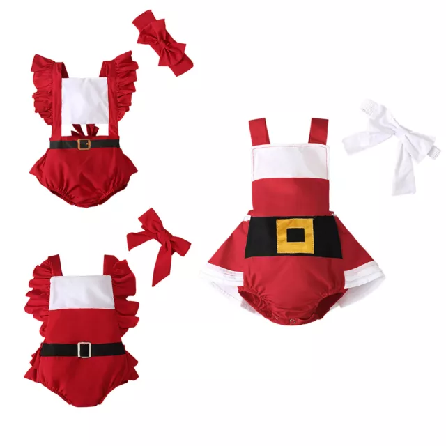 Baby Girls Christmas Bodysuit Ruffle Santa Suit Role Play Santa Claus Romper