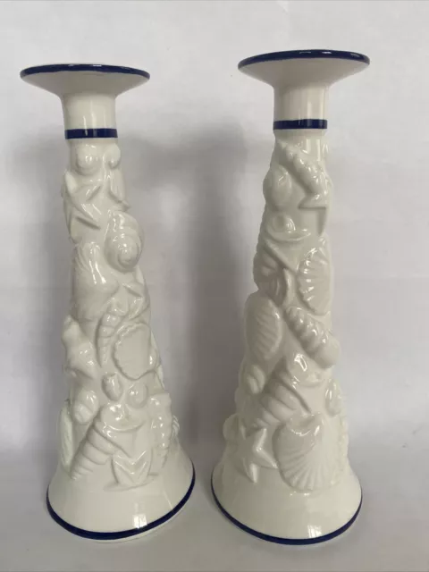 Tiffany And Co Este VTG 2 Candlesticks Nautical Shells Made In Italy For Tiffany