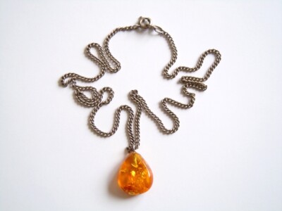Fossil Butterscotch Miel Nature Ambre Pendentif Argent Fabrication 11,5 G 