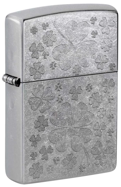 Zippo Engraved Clovers Lighter, Street Chrome NEW IN BOX