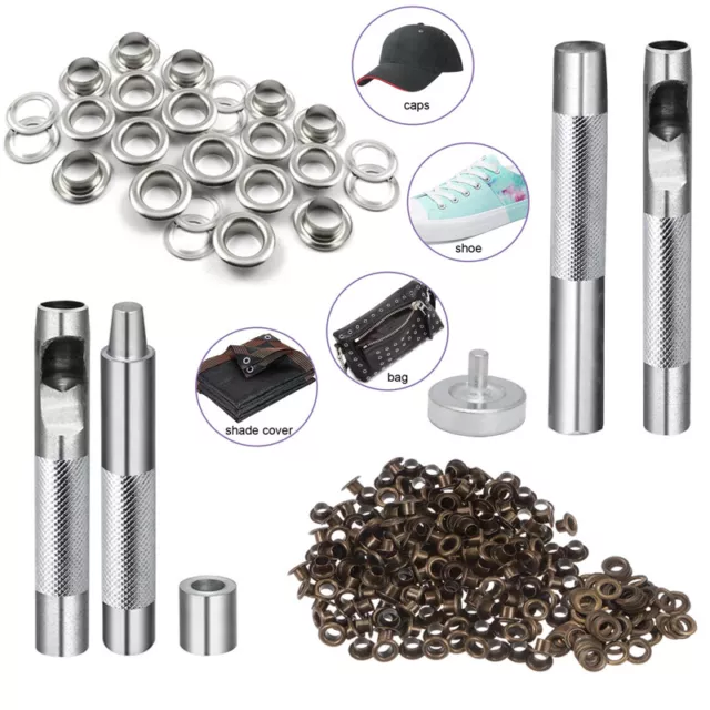 80pcs/set Coppeer Silver Metal Eyelet Grommets With Eyelet Punch Die Tool Set