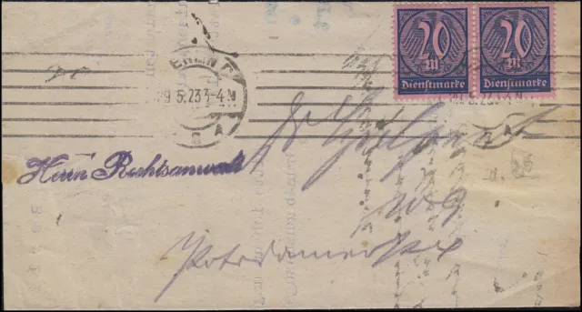 72 Dienstmarke im Paar als MeF auf Orts-Brief Grundbucheintrag BERLIN 29.5.1923