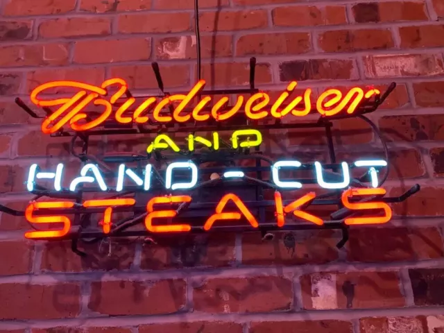 Beer And Hand Cut Steaks Neon Signs19x15 Bar Pub Restaurant Wall Decor