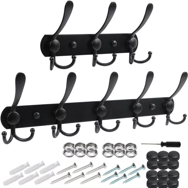 16 Hook Wall Mount Hanger Towel Rack Stainless Steel Coat Robe Hat Clothes Black