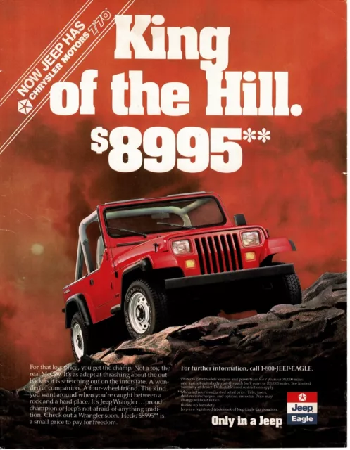 1989 Jeep Wrangler Red King Of The Hill Vintage Ad