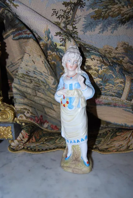 Old Victorian Style German Hand Painted Bisque Or Parian  Lady Girl Figurine