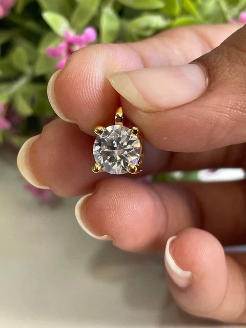 2Ct Round Cut Moissanite Solitaire Pendant 14K Yellow Gold Plated 18" Free Chain