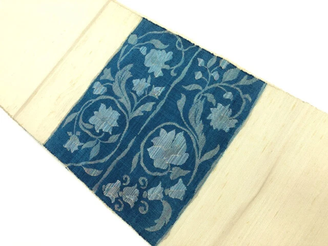 6412946: Japanese Kimono / Antique Nagoya Obi / Tsumugi / Woven Floral Arabesque