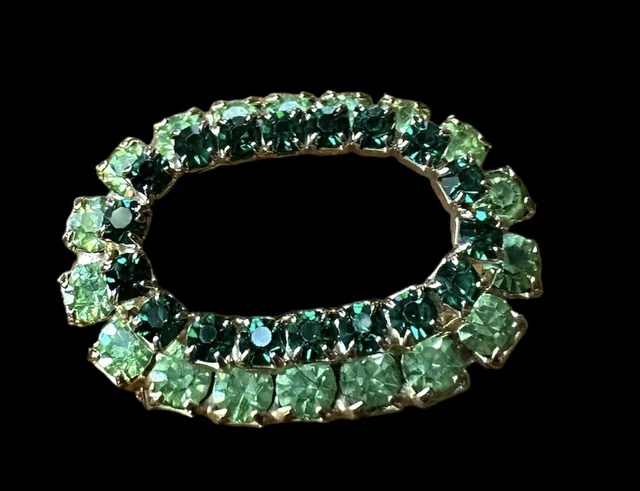Brooch Pin St. Patrick’s Day Green Gems Stones Oval Circle 2 Rows Light Dark