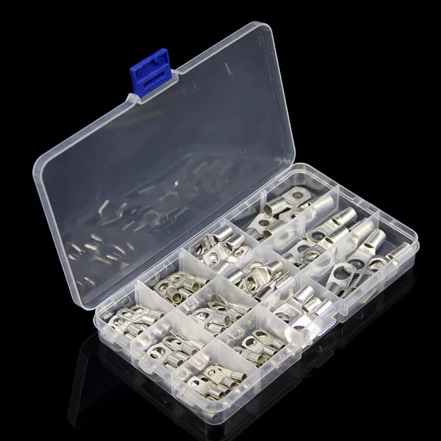 80Pcs Copper Tube Terminals Battery Welding Cable Lug Ring Crimp Connectors Kit