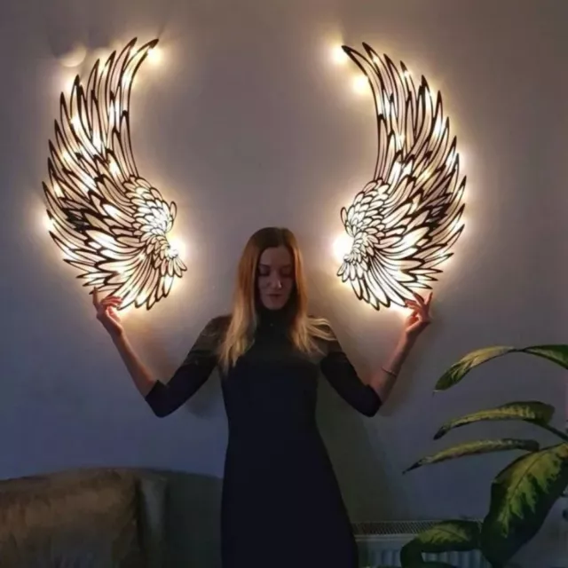 1 Pair Angel Wings Metal Wall Art Decor With Led Lights Wall Hanging Decorations