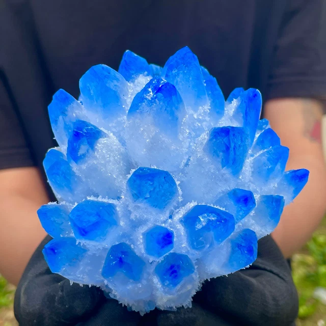2.13LB New Find sky blue Phantom Quartz Crystal Cluster Mineral Specimen Healing 4