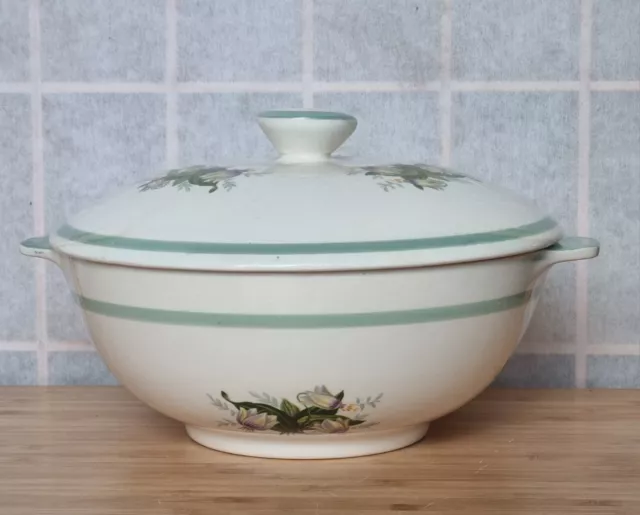 Vintage Lidded Serving Dish Bowl Alfred Meakin England Green White Floral China