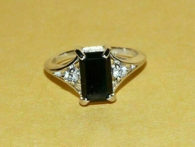 2Ct Emerald Cut Simulated Black Diamond Womens Ring 14k White Gold Plated Silver
