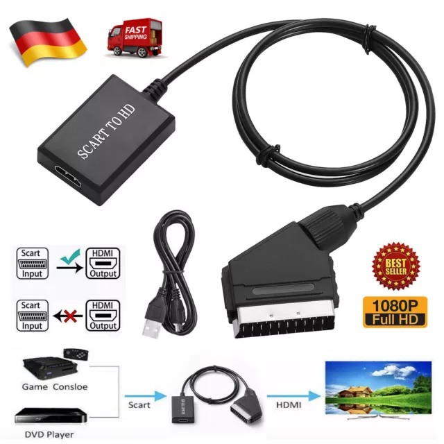 SCART zu HDMI Konverter SCART auf HDMI Adapter Video Audio Konverter Videokabel