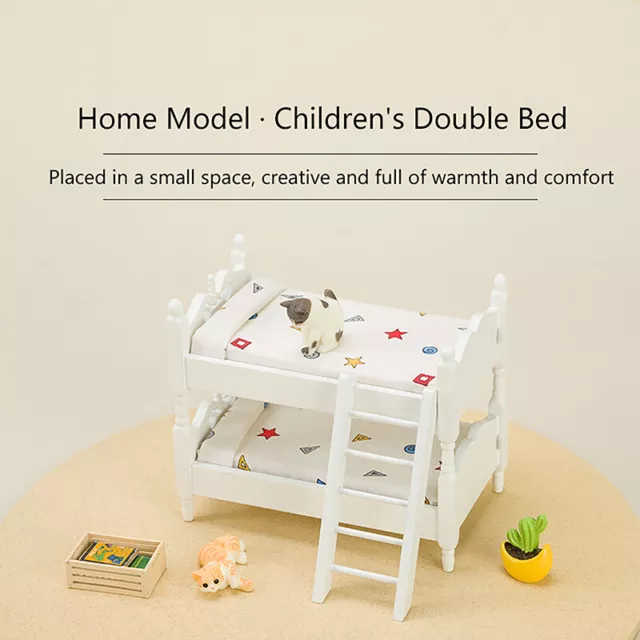 Dollhouse Micro Scene Model Burr-free Small Miniature Wooden Bunk Bed Kids ToyEL