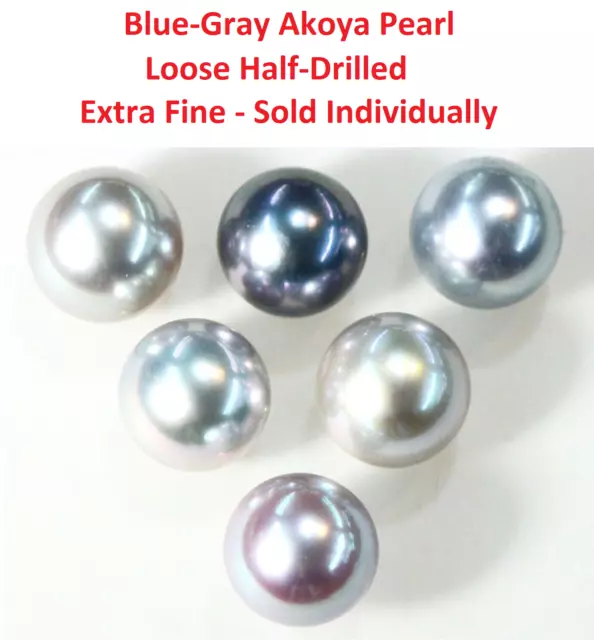 Natural Extra Fine Blue-Gray Akoya Pearl Round Half-Drilled Saltwater  1 Pearl