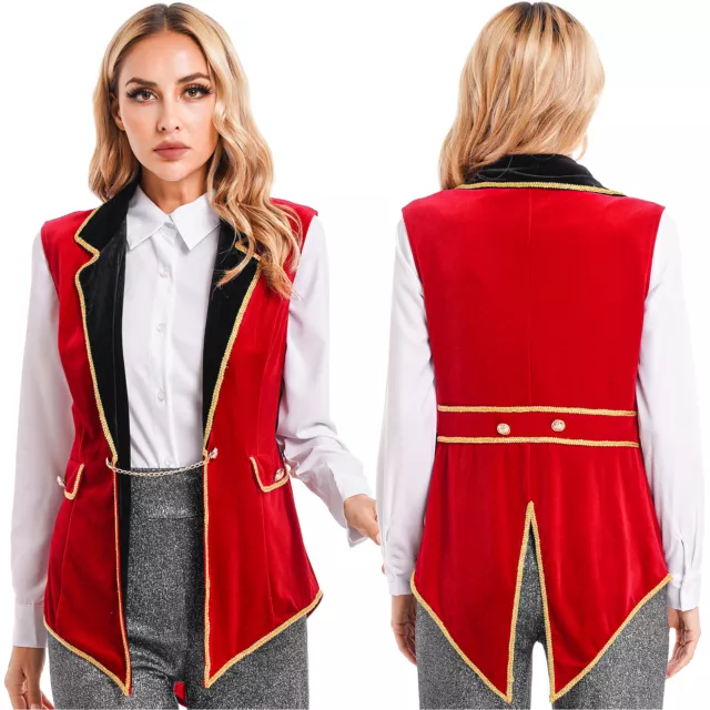 Women Circus Cosplay Jacket Ringmaster Showman Costume Sleeveless Coat Tailcoat