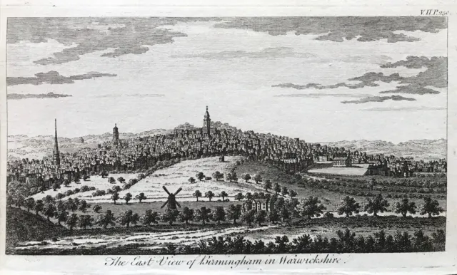 1776 Antique Print; View of Birmingham in Warwickshire by Goadby