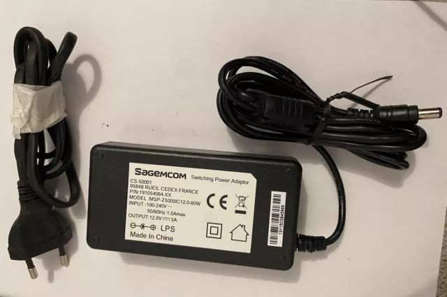 Chargeur pour décodeur - Sagemcom 12V 5A - bon état Model: :MSP-Z50001C12.0-60W