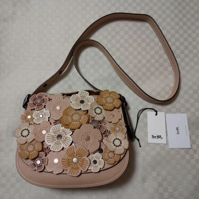 COACH TEA ROSE  23 SADDLE BAG PURSE 1941 FLOWER FLORAL CROSSBODY 38195 Beige