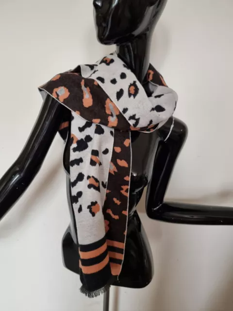 Beautiful Chic Animal Leopard Print Brown Light Grey Brick Orange Ladies Scarf