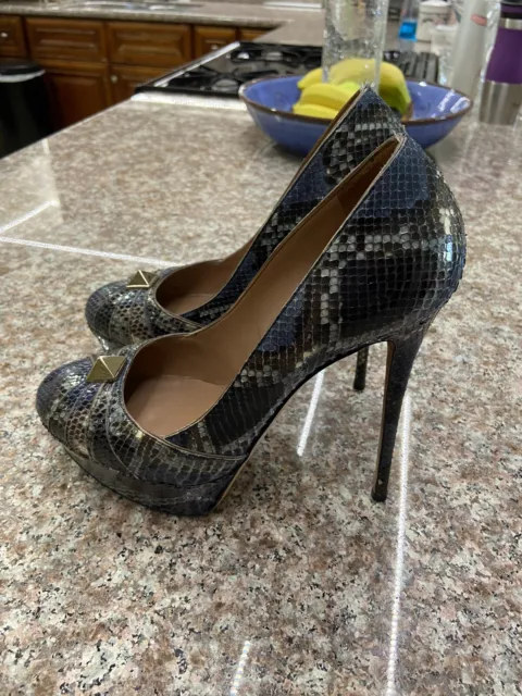 Valentino Garavani Navy Python Snakeskin Rock Stud Platform Stilettos IT39, US8