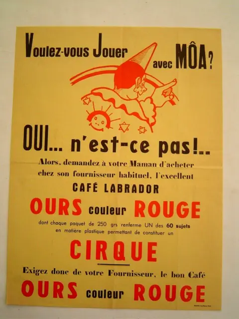 AFFICHE EPICERIE ancienne 1960 : CAFE LABRADOR  / CADEAU CIRQUE ROLLAND LE HAVRE