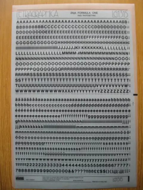 1 x Letraset Upp/Low/Num Formel One 6,1 mm 24pt Blatt LG1315 (R)