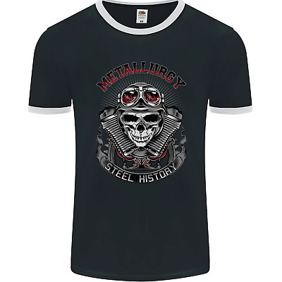 Biker Metallurgy Motorbike Motorcycle Skull Mens Ringer T-Shirt FotL