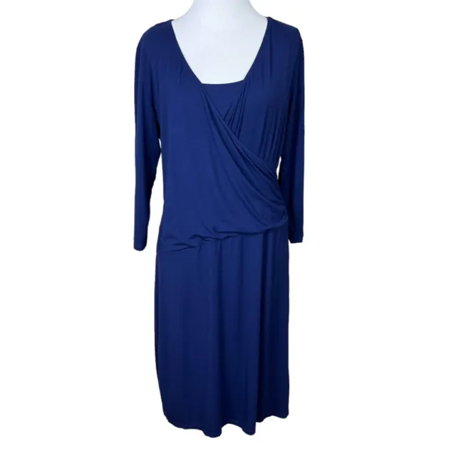 Milk Nursingwear Faux Wrap Dress Womens Large Navy Blue 3/4 Sleeve Above Knee L
