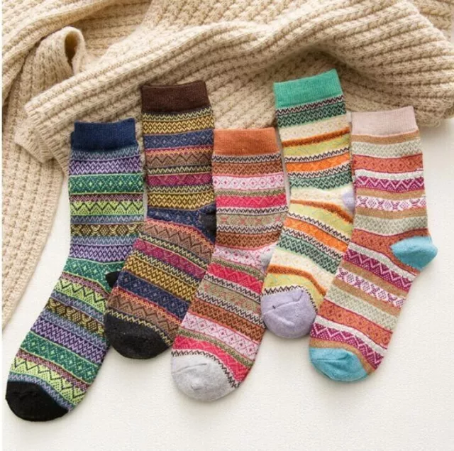 Womens Wool Cashmere Casual Thick Warm Solid Soft Mens Winter Socks Lot 5 Pairs