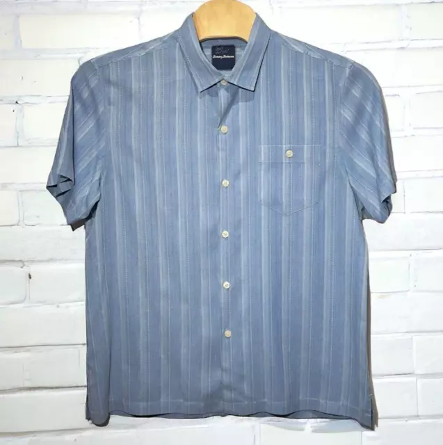 Tommy Bahama 100% Silk Camp Shirt Blue Stripe Vacation Cruise Men's Size XL