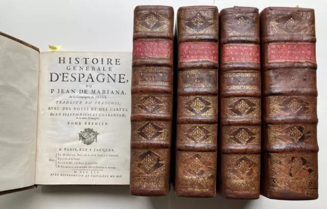 MARIANA Histoire d'Espagne 1725 5 tomes in-4 Cartes + Monnaies COMPLET