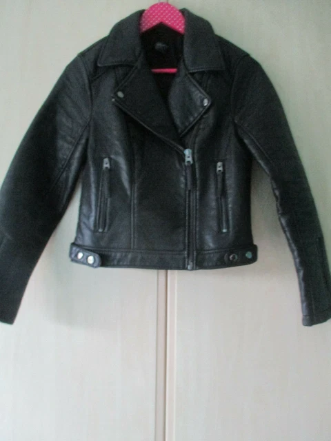 Manteau Femmes Topshop Lourd Pvc Noir Épais Cuir Faux Style Cycliste Uk Taille 8
