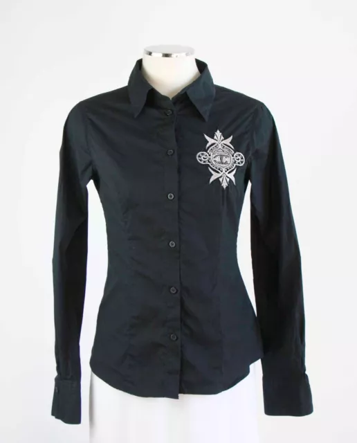 Roberto JUST CAVALLI  Woman Shirt Black Camicia Cotone Slim Fit Embroidery XS