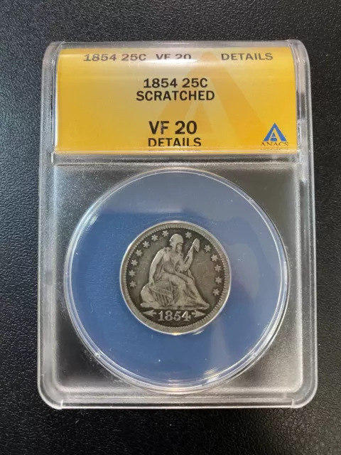 1854 Seated Liberty Quarter Anacs Vf-20 Det - Seated Quarter - Certified - 25C
