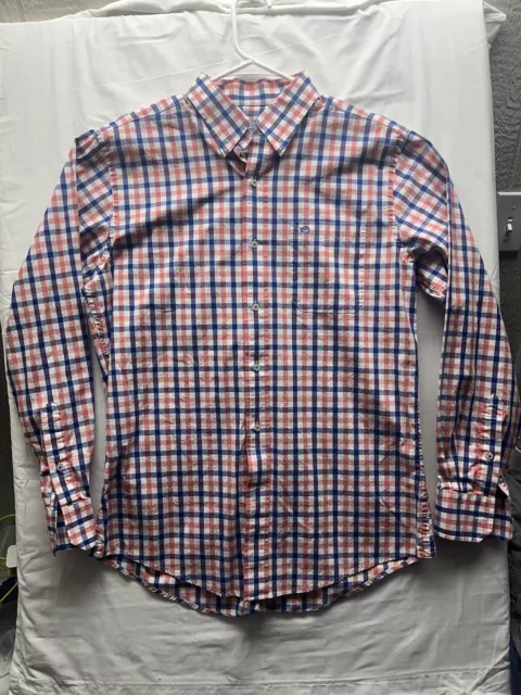 Southern Tide Shirt Mens Medium Red Blue Plaid Button Up Long Sleeve Casual